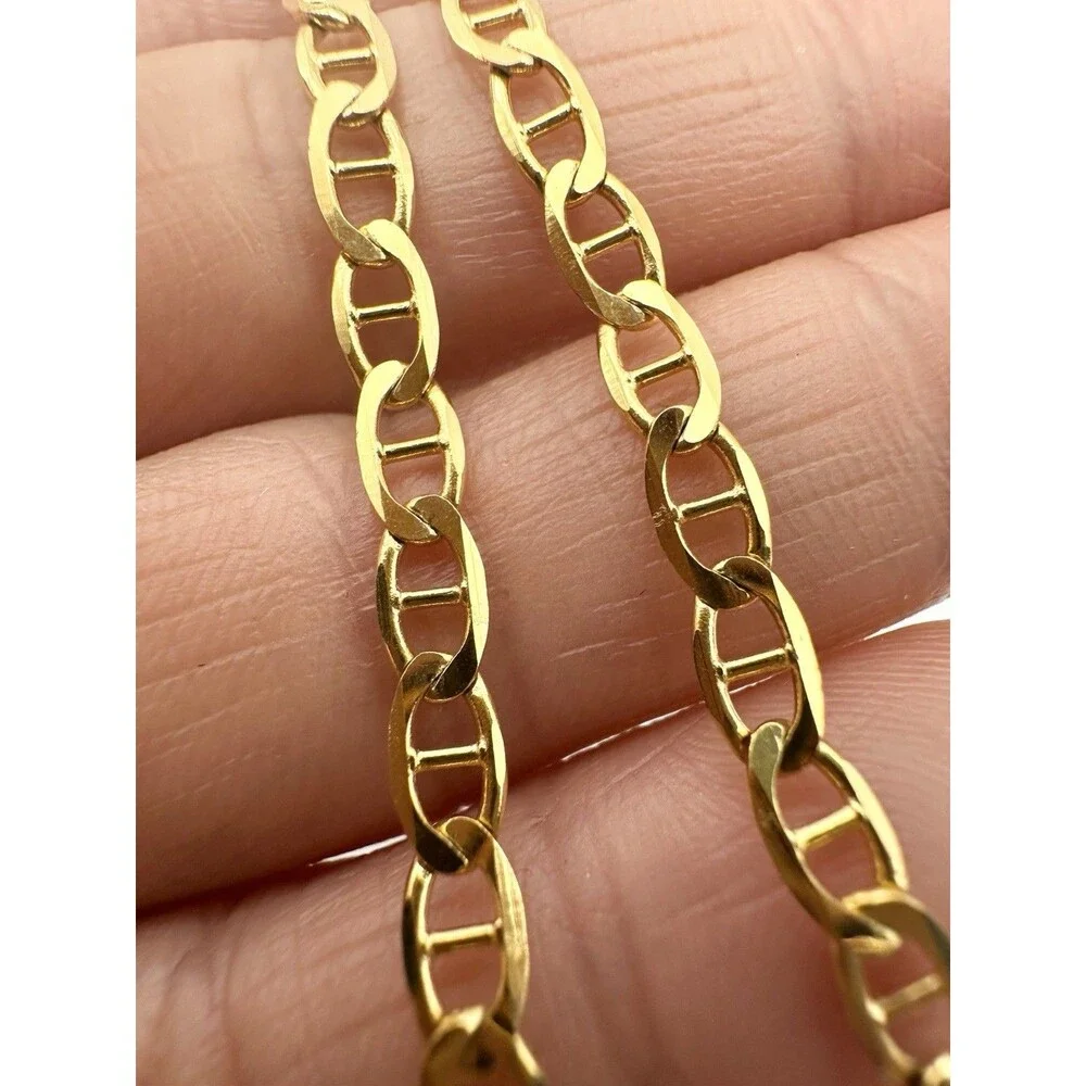 Sterling Silver 925 Italy Vermeil Mariner Link Chain 3.5mm Wide Bracelet 7.5”